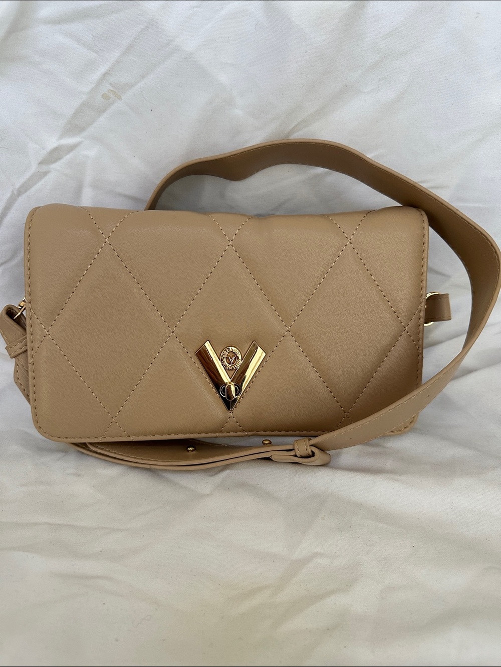 Valentino Orlandi Quilted Cream Crossbody Bag - Women's Shoulder Bag